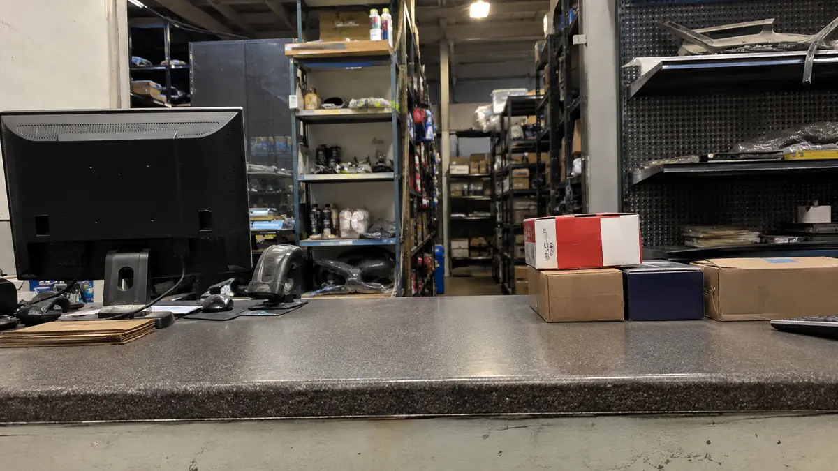 The parts counter at an auto car parts store in Dallas, TX